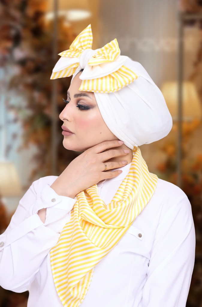 Turban  & Scarf Double bow crepe material * satin - Smile Turbans - 1075