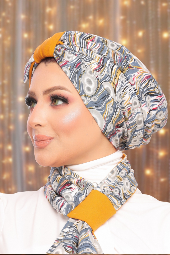 Turban  & Scarf Half a bow Armani satin material - Smile Turbans - 1503
