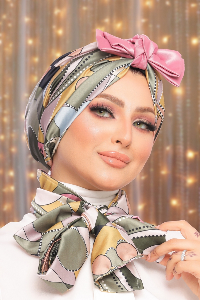 Turban  & Scarf bow Armani satin material - Smile Turbans - 1504