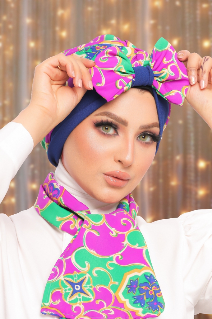 Turban  & Scarf One direction is a bow and the other is a cross sph - Smile Turbans - 1511