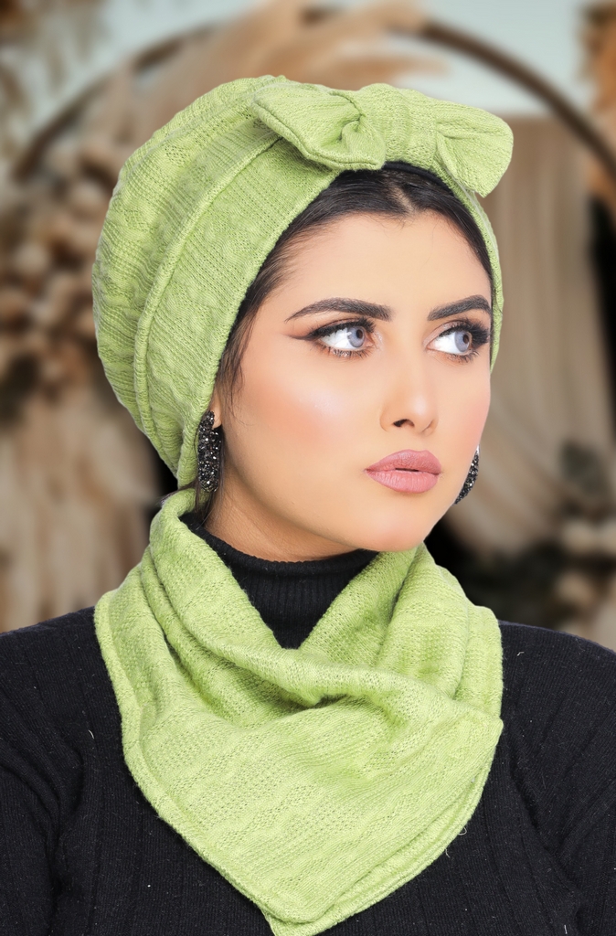 Turban  & Scarf One direction is a bow and the other is a cross     Rib  - Smile Turbans - 1670