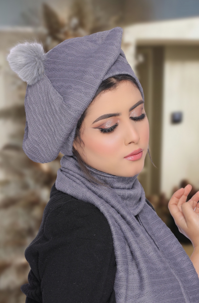 IceCap  & Scarf IceCap   With a fur ball Rib  - Smile Turbans - 1751