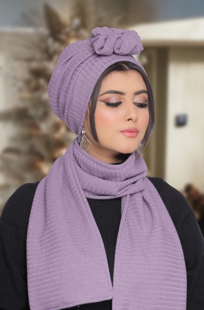Turban  & Scarf One piece rose Rib - Smile Turbans - 1755