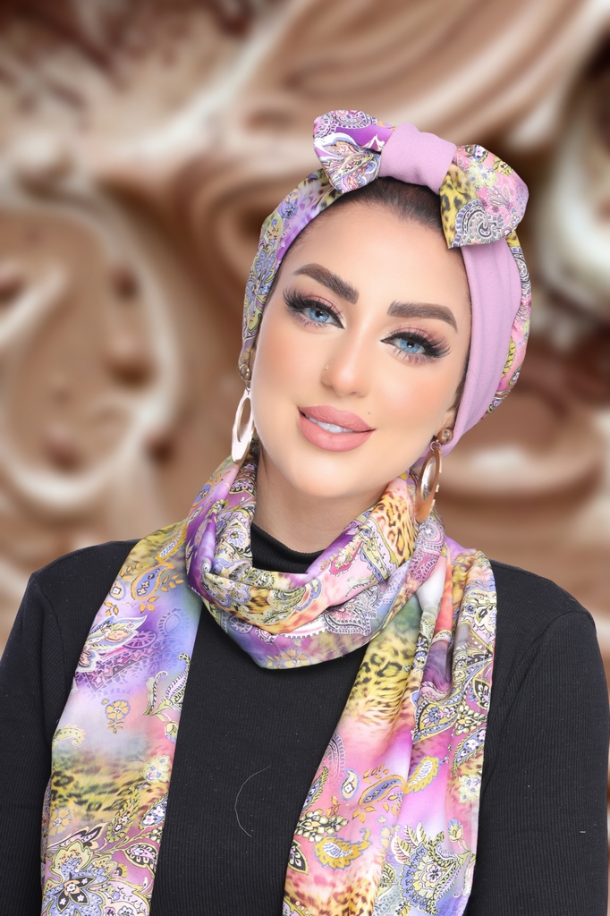 Turban  & Scarf One direction is a bow and the other is a cross rosaline material - Smile Turbans - 1832