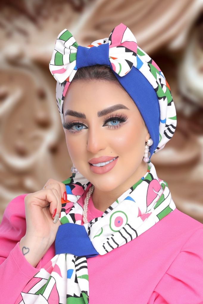 Turban  & Scarf One direction is a bow and the other is a cross crepe material - Smile Turbans - 1860