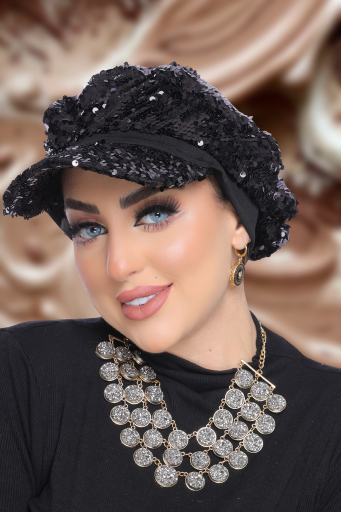Beret & Scarf Beret Sequin fabric - Smile Turbans - 1854