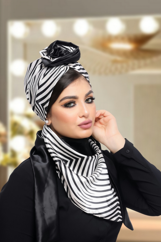 Turban  & Scarf flower satin material - Smile Turbans - 1253