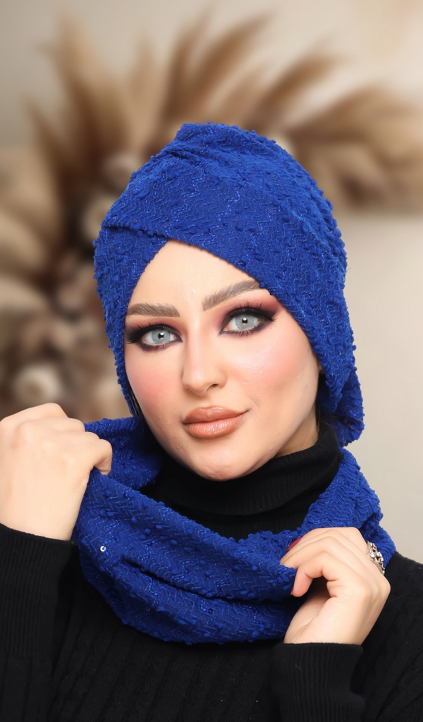 Turban  & Scarf One direction is a bow and the other is a cross Wool - Smile Turbans - 1383