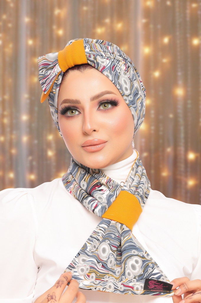 Turban  & Scarf Half a bow Armani satin material - Smile Turbans - 1503