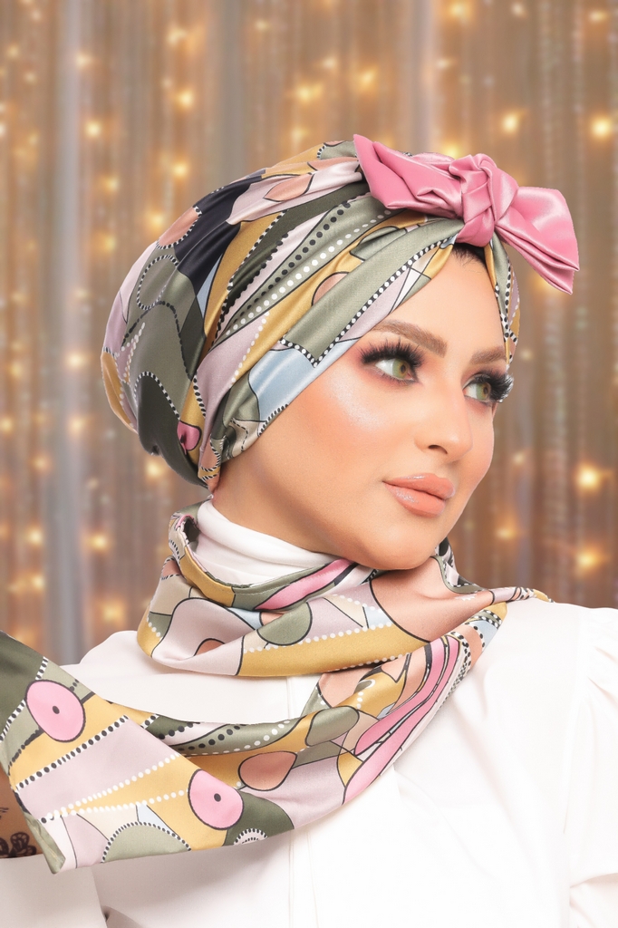 Turban  & Scarf bow Armani satin material - Smile Turbans - 1504