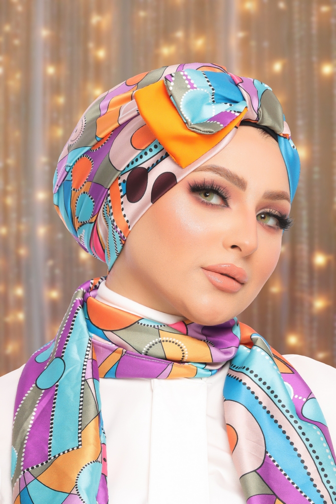 Turban  & Scarf Half a bow Armani satin material - Smile Turbans - 1509