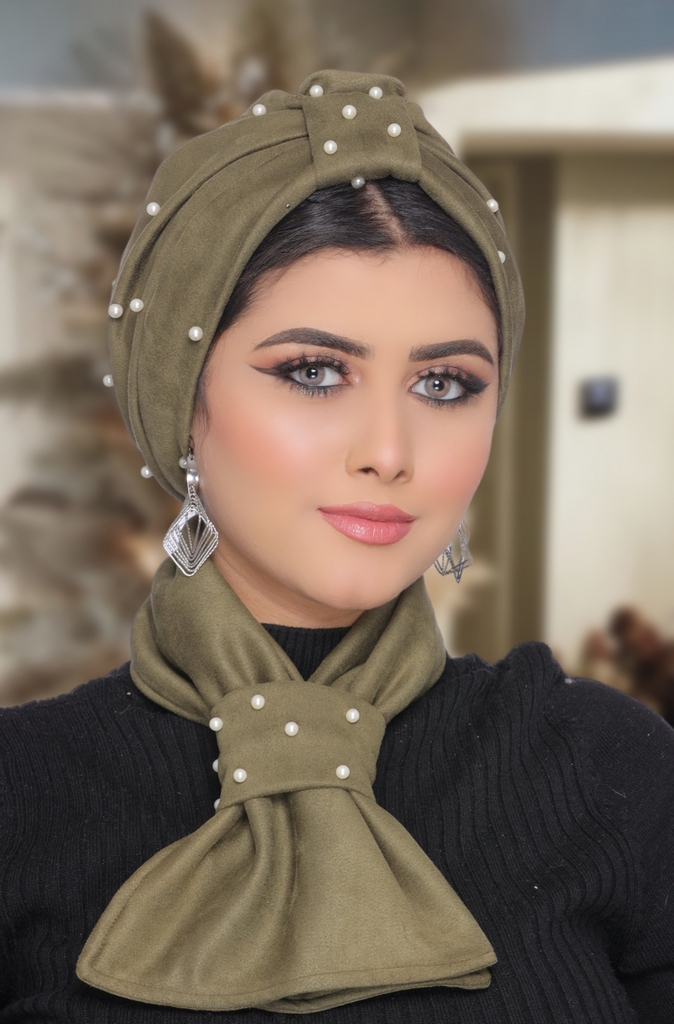 Turban  & Scarf Darbieh, one piece with a blue one suede - Smile Turbans - 1727