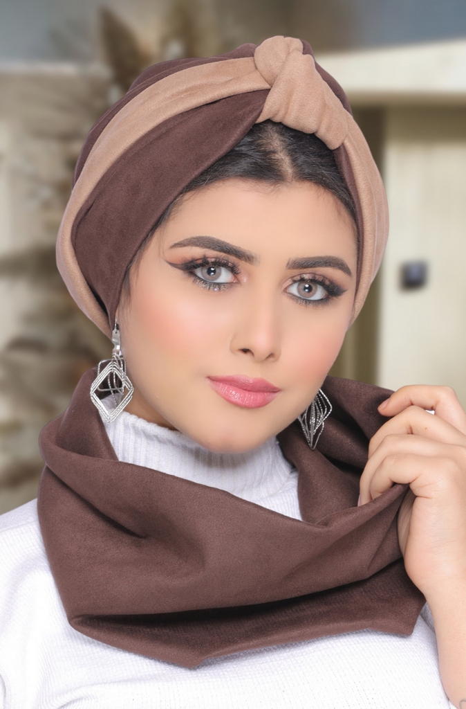 Turban  & Scarf 2 knots one piece suede - Smile Turbans - 1729