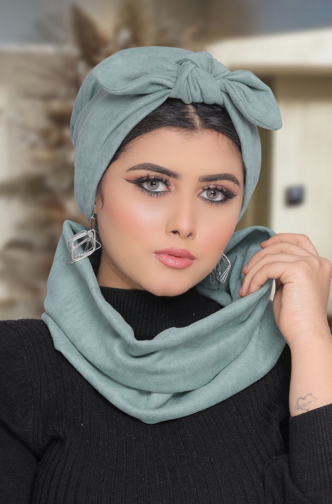 Turban  & Scarf One piece bow suede - Smile Turbans - 1733