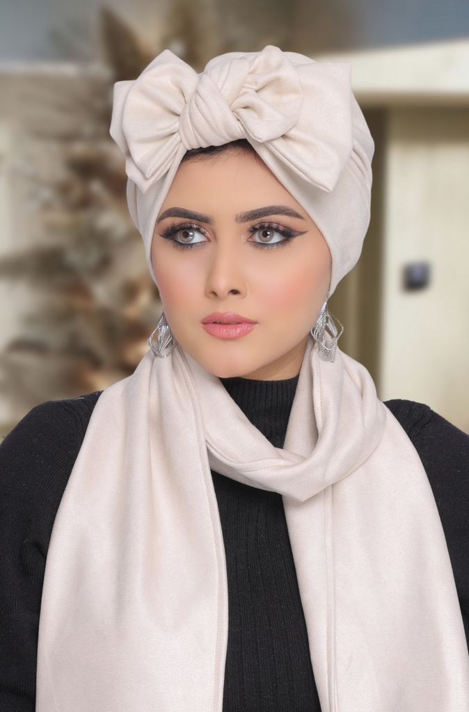 Turban  & Scarf Drape it in two pieces with a tie suede - Smile Turbans - 1737