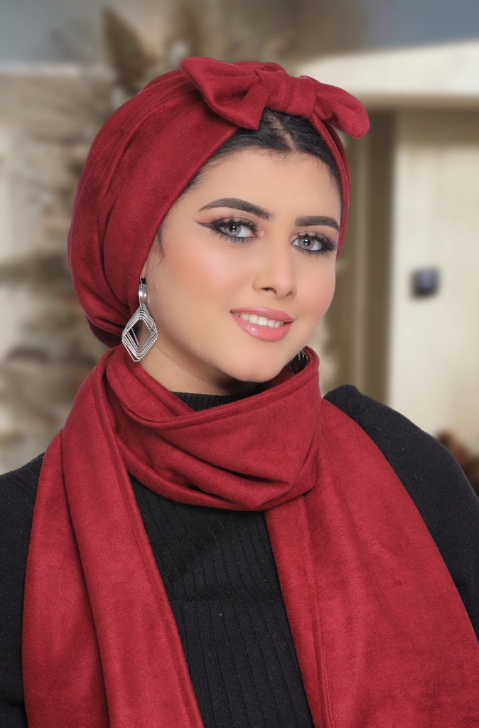 Turban  & Scarf One direction is a bow and the other is a cross suede - Smile Turbans - 1738