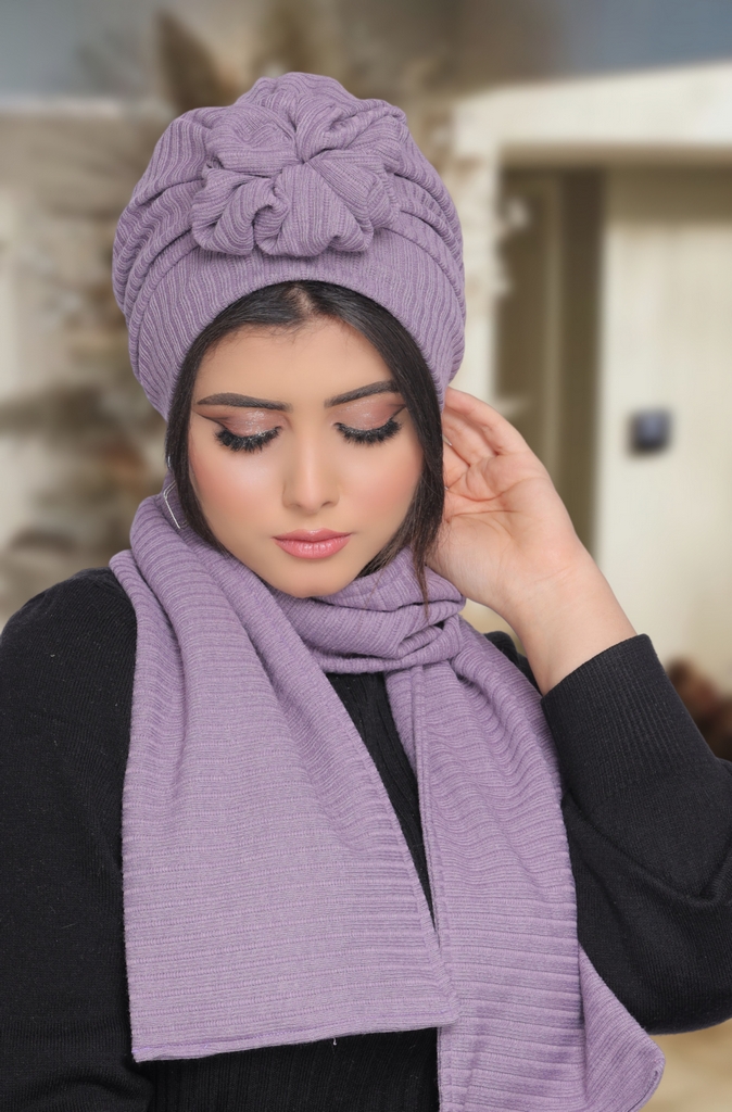 Turban  & Scarf One piece rose Rib - Smile Turbans - 1755