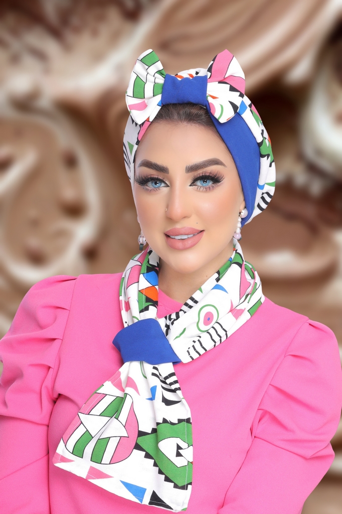 Turban  & Scarf One direction is a bow and the other is a cross crepe material - Smile Turbans - 1860