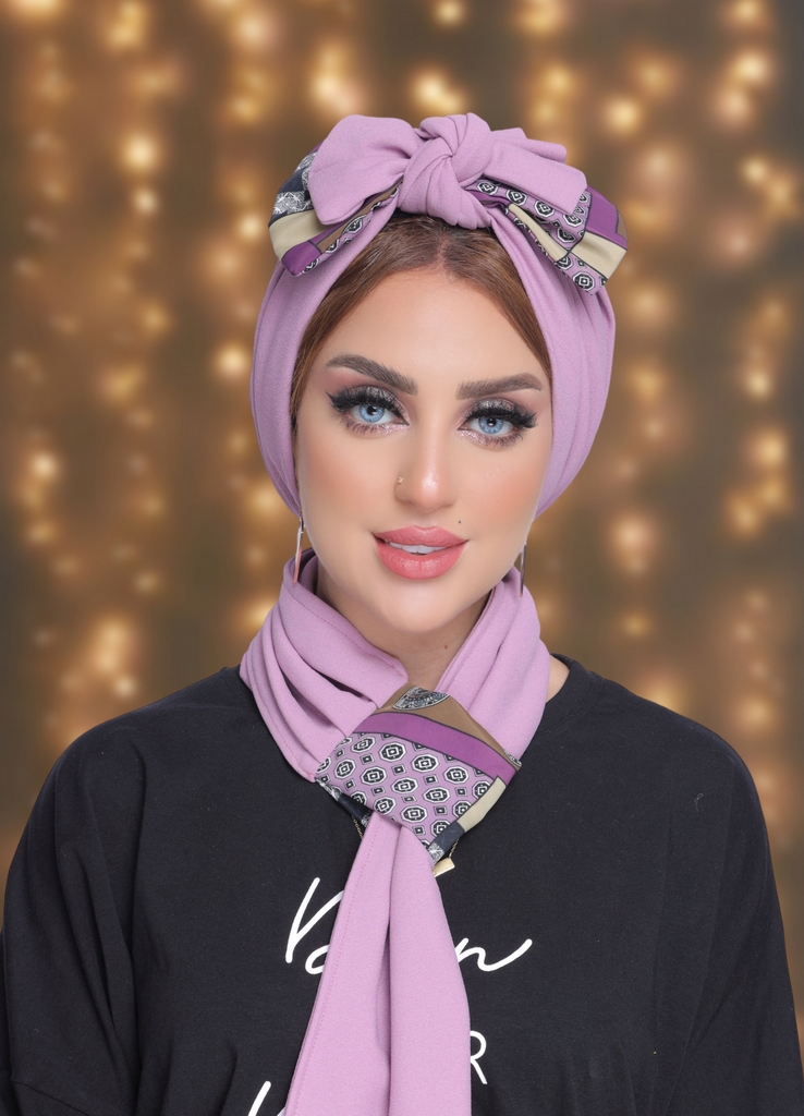 Turban  & Scarf Tied bow  crepe material - Smile Turbans - 2067
