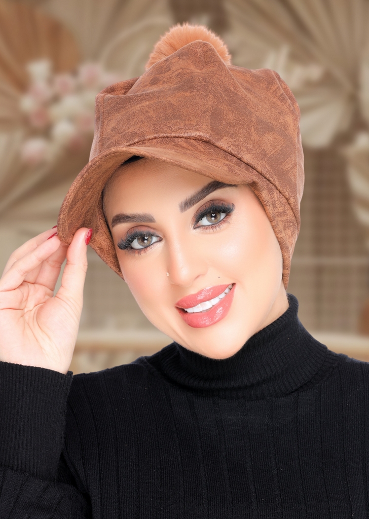 Cap Cap with fur ball suede - Smile Turbans - 2097