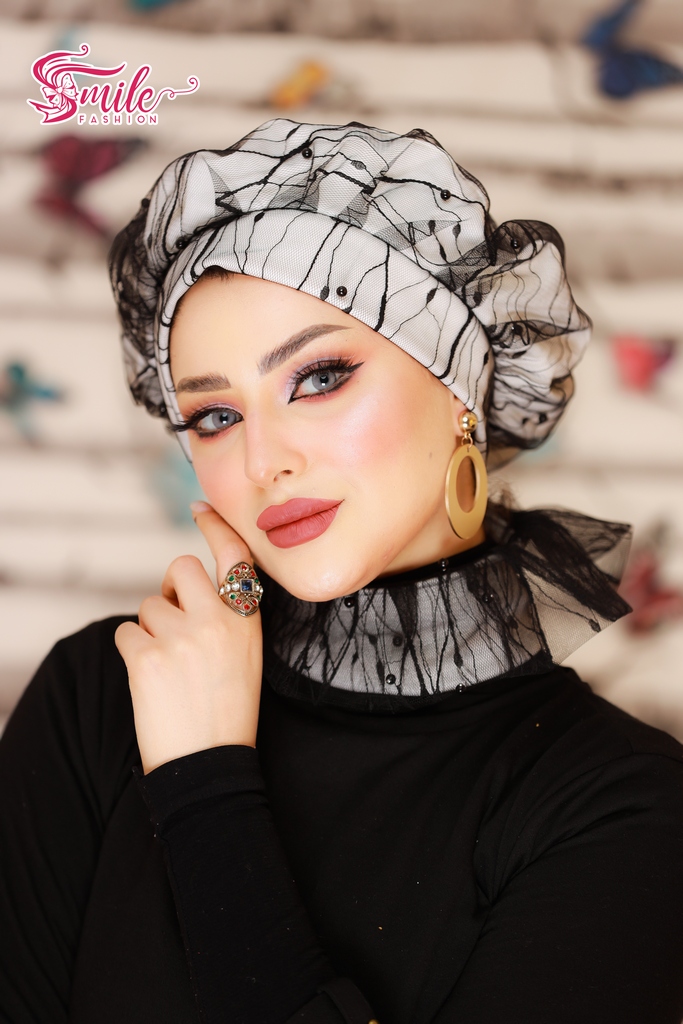 Beret & Scarf Beret tulle with crepe Tulle - Smile Turbans - 640