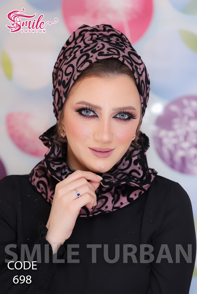 Turban  & Scarf Darby one piece Embroidered Tulle - Smile Turbans - 698